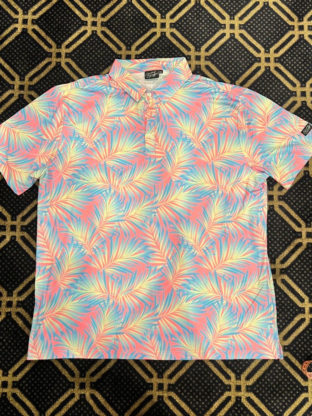 Sunday Swagger Men’s 2XL Tropical Palm Leaf Golf Polo Pink Blue XXL